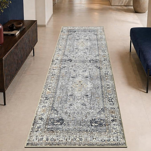 Keen Home Design 30"x84" Rug - Machine Washable Runner Rug with Non-Slip Backing, Ideal for Hallway, Entryway, Kitchen, Laundry Room - Vintage, Easy Clean, Durable, Low Pile Rug - (2'6" x 7')