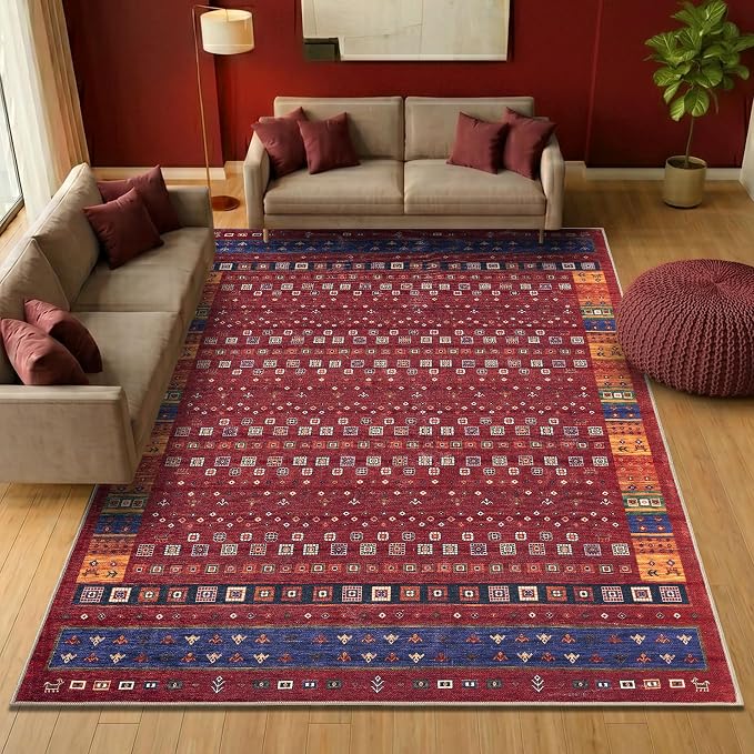 Keen Home Design 6x9 Rug - Machine Washable Area Rug with Non-Slip Backing, Ideal for Living Room, Dining Room, Bedroom - Vintage, Easy Clean, Durable, Low Pile Rug - (6' x 9')