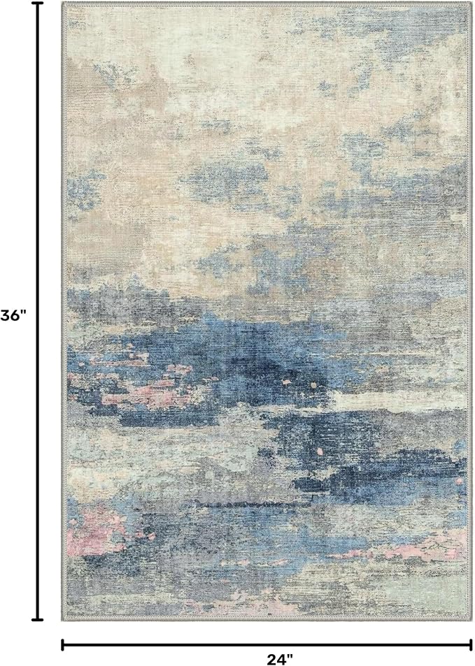 GENIMO 2X3 Washable Modern Doormat, Non-Slip Low Pile Chenille Area Rug, Small Entry Mat for Entrance Hallway Kitchen Bathroom, Dusk Tide