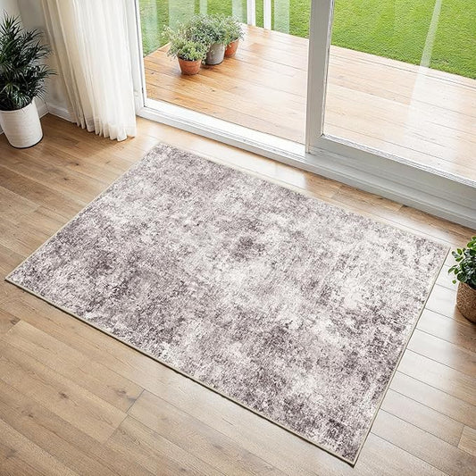 2x3 Washable Entryway Area Rug - Abstract Kitchen Rugs with Premium Non-Slip Backing Soft Low-Pile Small Carpet for Bathroom Bedroom Living Room Home Decor（Gray Cream，2x3）