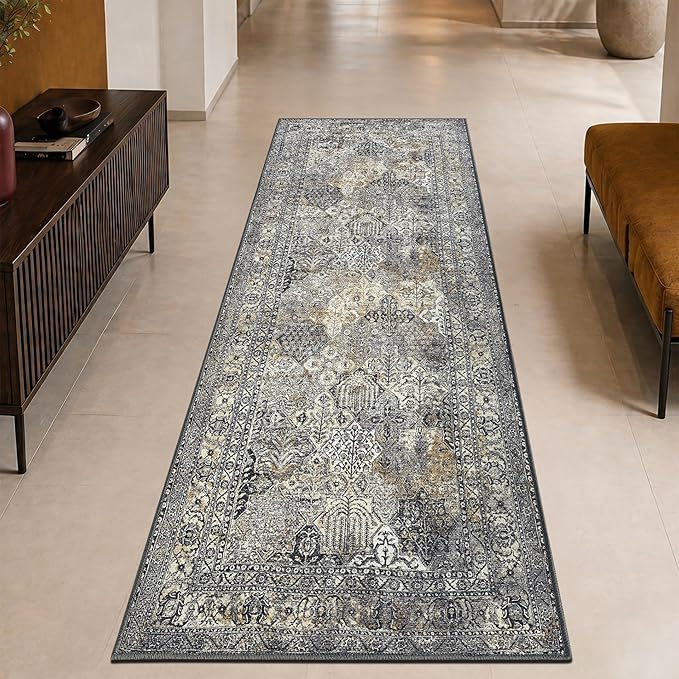 Keen Home Design 30"x120" Rug - Machine Washable Runner Rug with Non-Slip Backing, Ideal for Hallway, Entryway, Kitchen, Laundry Room - Vintage, Easy Clean, Durable, Low Pile - (2'6" x 10')