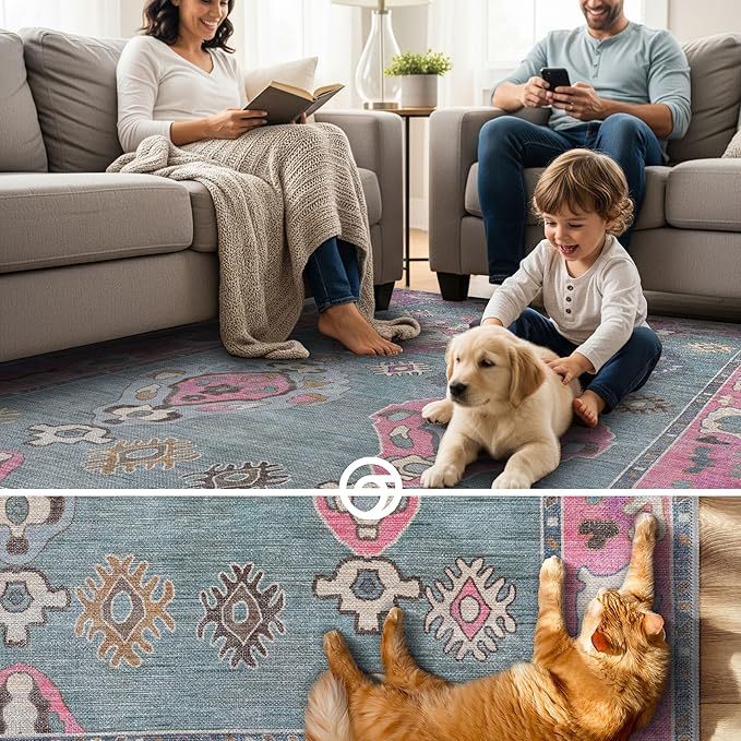 Green Pink Oushak Long Hallway Runner Rug 2'5x12' - Boho Washable Non-Slip Runner Rugs, Vintage Turkish Eclectic Extra Long Runner Rugs for Hallway Kitchen Entryway Foyer Corridor