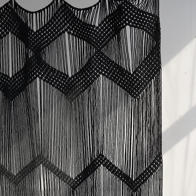 Flber Macrame Curtain Black Boho Window Macrame Doorway Curtain Macrame Wall Decor Bedroom Headboard Decor,42" Wx76 H