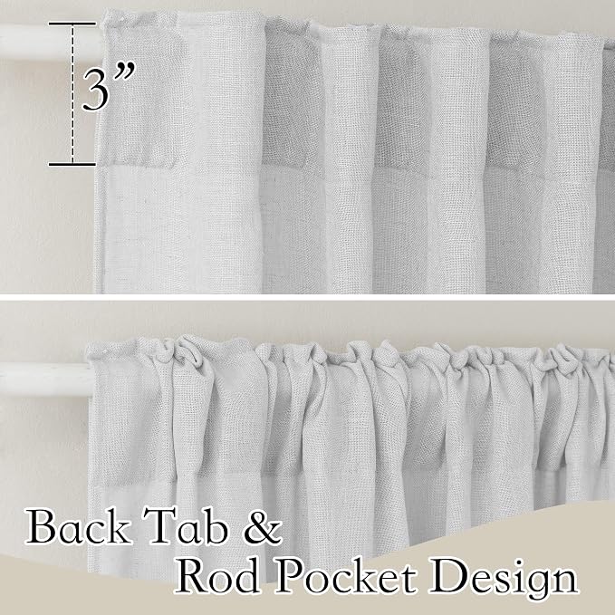 RYB HOME Linen Sheer Curtains - Half Privacy Textured Semi Sheer Curtains Light Airy Drapes for Kids Nursery Dining, Dove Grey, W 52 x L 63 inch, 2 Panels