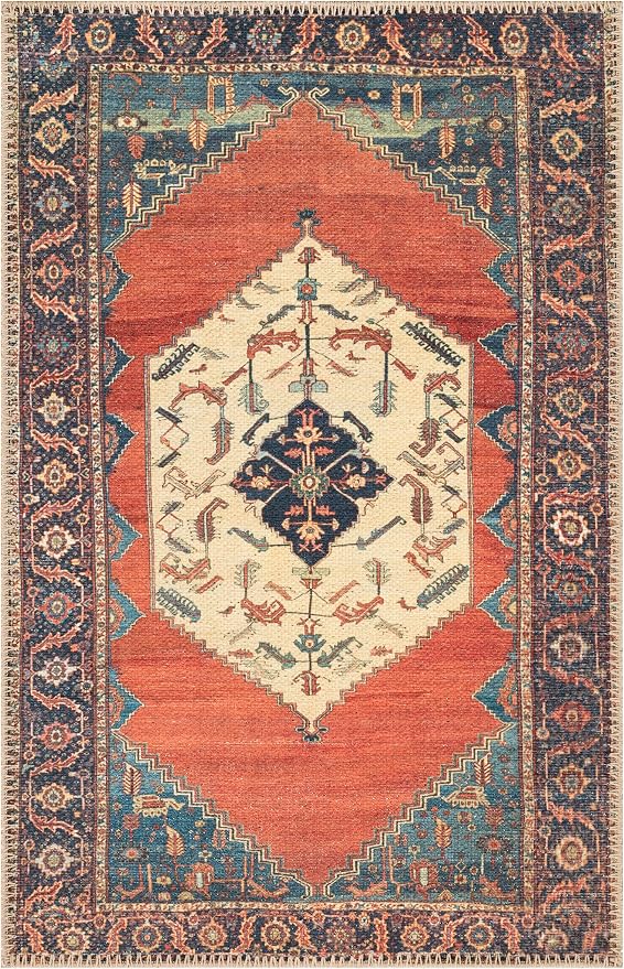 Keen Home Design 2x3 Rug - Machine Washable Entry Rug with Non-Slip Backing, Ideal for Enteryway, Kitchen, Bathroom, Laundry Room - Vintage, Easy Clean, Durable, Low Pile Rug - (2' x 3')