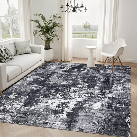 Sasttie 4x6 Soft Area Rug for Living Room, Modern Abstract Washable Carpet for Bedroom, with Non-Slip Backing, Black and White