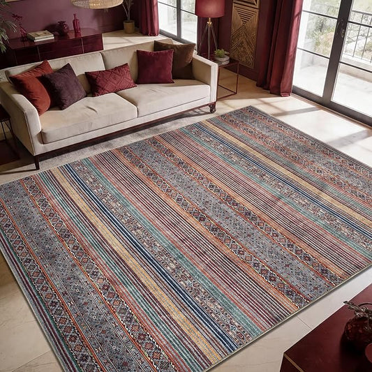 Keen Home Design 9x12 Rug - Machine Washable Area Rug with Non-Slip Backing, Ideal for Living Room, Dining Room, Bedroom - Vintage, Easy Clean, Durable, Low Pile Rug - (9' x 12')