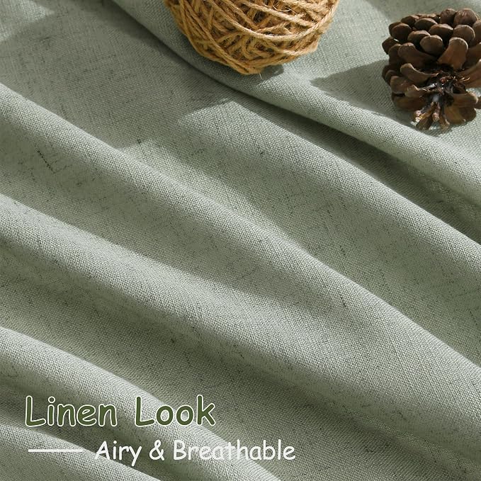 Nanspring Extra Long Linen Curtains 102 Inches Long for Living Room Sheer Light Filtering Floor to Ceiling Curtain Back Tab Boho Farmhouse Window Drapes for Bedroom Desert Sage 52x102 2 Panels