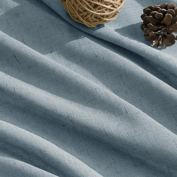 Aersas 90 Inches Kids Room Light Blue Curtains 2 Pages Back Tab Rod Pocket Semi Sheer Modern Nursery Curtain Light Filtering Linen Texture Fabric Window Treatments for Bedroom 52x90 Coastal Blue
