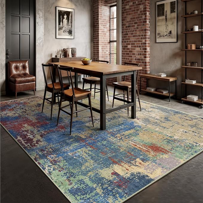 5x7 Area Rugs - Modern Abstract Washable Rug, Ultra Soft Non Slip Low Pile Large Rugs for Living Room, Floor Carpet for Bedroom Dining Room Office Laundry Nursery Home(Multi-Colorful)