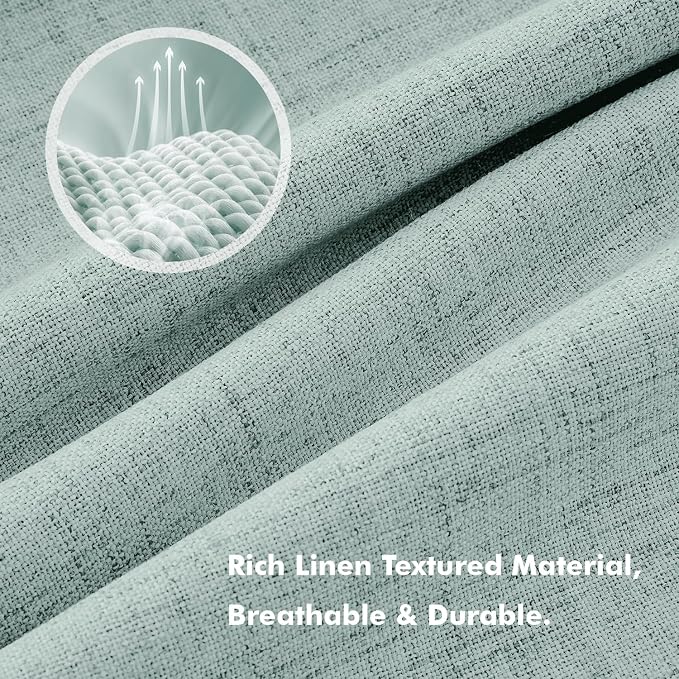 MIULEE 100% Blackout Linen Curtains for Bedroom, Seafoam Green Solid Luxury Decor Thermal Insulation Room Darkening Drapes for Living Room Back Tab Rod Pocket 42 x 84 Inches, 2 Panels
