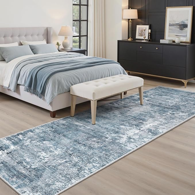Soalmost Runner Rug 2x8 Washable Non-Slip Hallway Runner Rugs for Kitchen Bathroom Laundry Room Blue/Grey Vintage Floor Carpet Runners for Hallways Entryway
