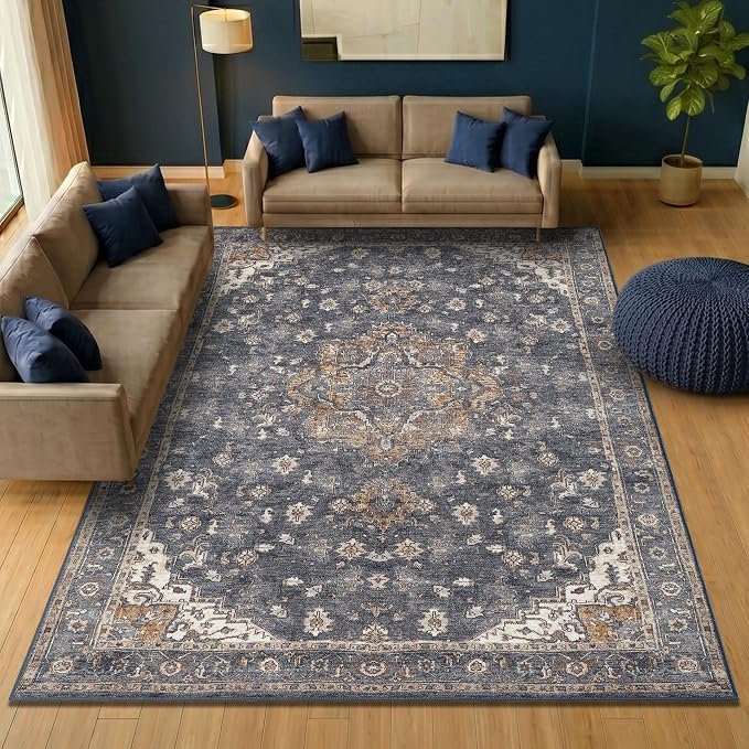 Keen Home Design 8x10 Rug - Machine Washable Area Rug with Non-Slip Backing, Ideal for Living Room, Dining Room, Bedroom - Vintage, Easy Clean, Durable, Low Pile Rug - (8' x 10')