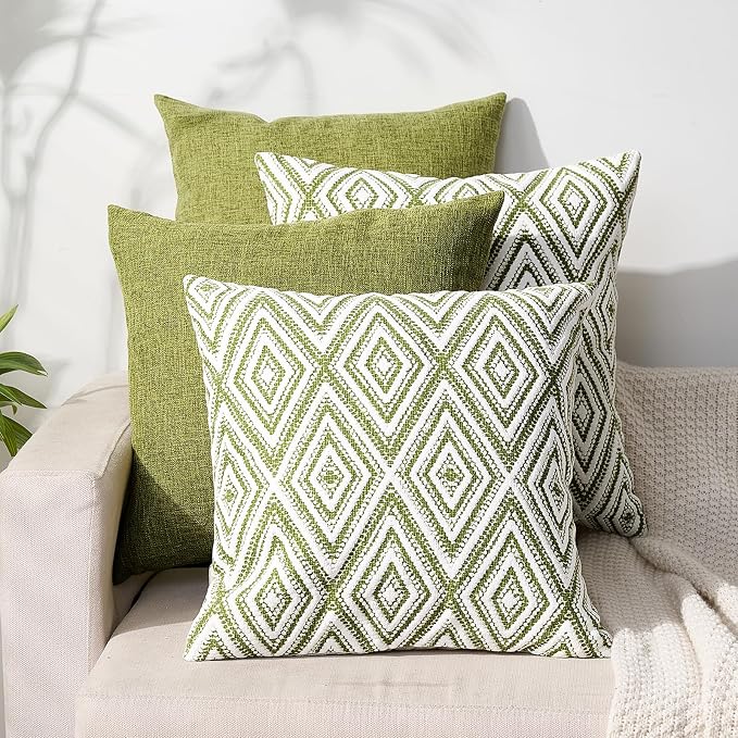 HPUK Throw Pillow Covers 20x20 Inch Set of 4, Linen Decorative Pillow Covers, Accent Cushion Covers for Couch Sofa Bed Bedroom Living Room Décor, Green