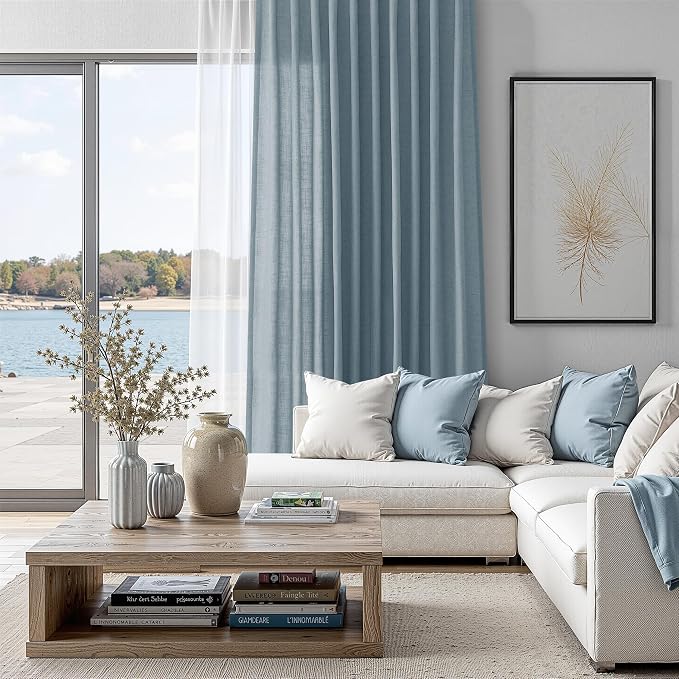 Aersas Extra Long Light Blue Sheer Curtains 108 Inch 2 Panels Nursery Living Room Kid Room Semi Sheer Windows Treatment Drapes Contemporary Coastal Rod Pocket Girls Boys Room Home Decor 52x108 9 FT