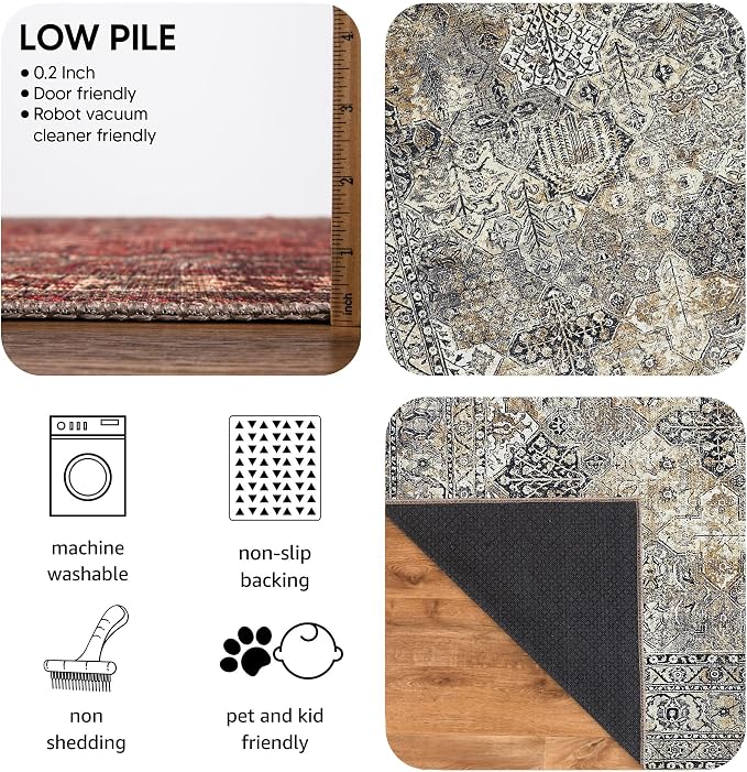 Keen Home Design 3x5 Rug - Machine Washable Entry Rug with Non-Slip Backing, Ideal for Enteryway, Kitchen, Bathroom, Laundry Room - Vintage, Easy Clean, Durable, Low Pile Rug - (3' x 5')