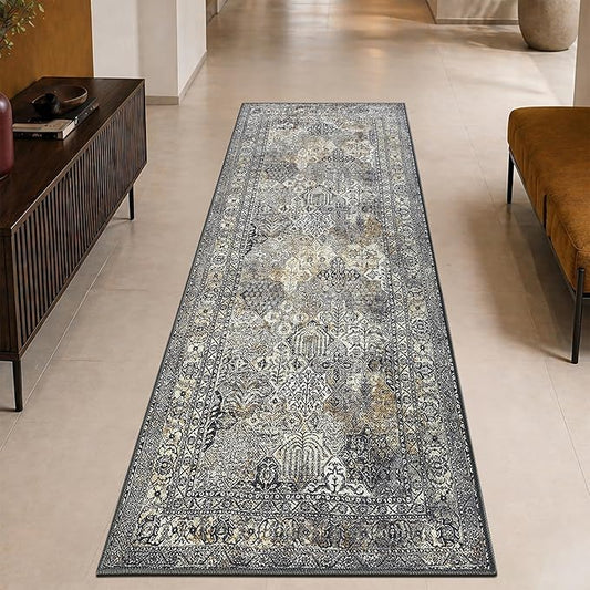 Keen Home Design 30"x144" Rug - Machine Washable Runner Rug with Non-Slip Backing, Ideal for Hallway, Entryway, Kitchen, Laundry Room - Vintage, Easy Clean, Durable, Low Pile - (2'6" x 12')