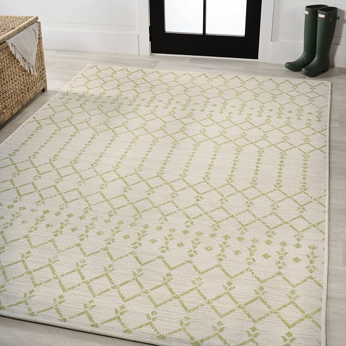 JONATHAN Y Moroccan Geometric Indoor Outdoor Area Rug 3X5 Cream/Green, Ourika Textured Weave for Backyard, Patio, Porch, Easy-Cleaning, High Traffic, Pet-Friendly, Non-Shedding (SMB108M-3)