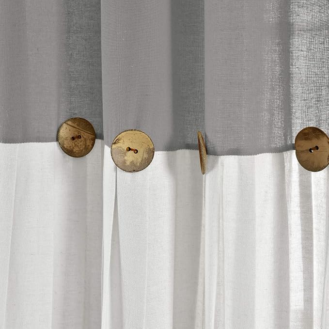 Lush Decor Linen Button Window Curtain Panel, Single, 40" W x 95" L, Dark Gray & Off-White, Country Curtains, Rustic Decor, Color Block Modern Farmhouse Curtains For Living Room, Bedroom & Dining Room