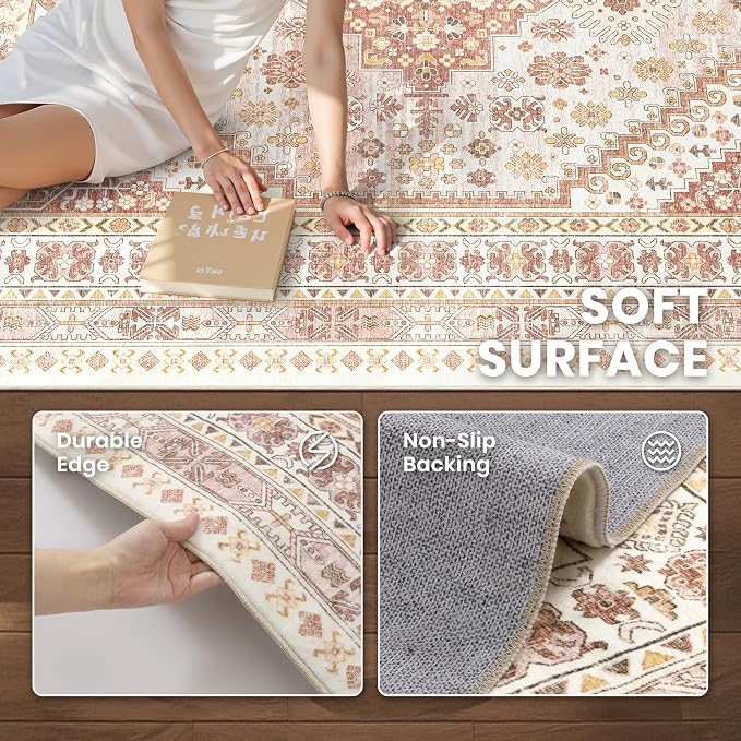 zesthome 5x7 Area Rugs - Ultra-Thin Washble Rug, Stain Resistant Anti Slip Backing Rugs for Living Room,Bedroom, Vintage Home Decor Area Rug