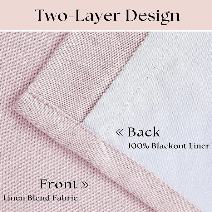 Pale Pink Linen Pinch Pleated Curtains 90 Inches Long Complete Blackout for Girls Bedroom Funky Cute Window Curtains Noise Heat Blocking Heavy Insulated Drapes Baby Pink Dusty Blush for Nursery
