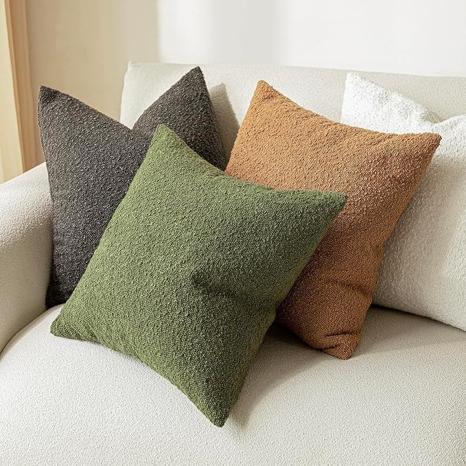 Foindtower Pack of 2 Textured Boucle Throw Pillow Covers Accent Solid Decorative Lumbar Pillow Cases Cozy Couch Cushion Case for Sofa Living Room Home Decor, 12 x 20 Inch,Dark Brown