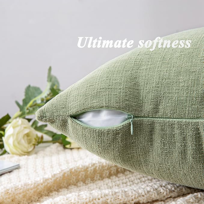 GAWAMAY Decorative Square Sage Green Throw Pillow Covers 20"x20" Inch Set of 2, Super Soft Chenille Pillows Cover, Farmhouse Fall Pillowcase for Living Room Bedroom Sofa Couch Cushion Cover 50x50cm