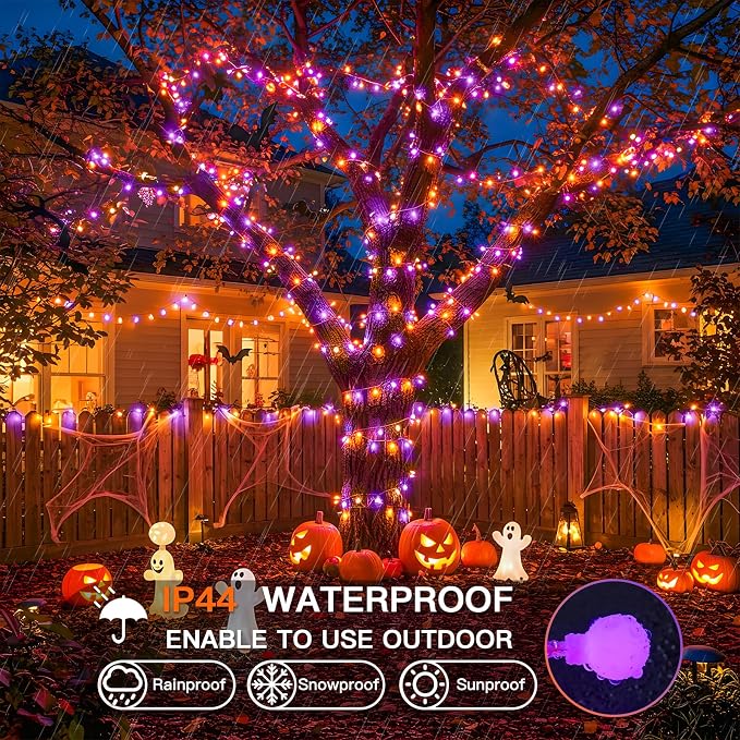 suddus 43ft Connectable Globe String Lights Plug in Remote Purple Orange | 100 Led Hanging Fairy Lights With Timer 8 Mode,String Lights for Bedroom for bedroom,Halloween Indoor ,Outdoor Decor