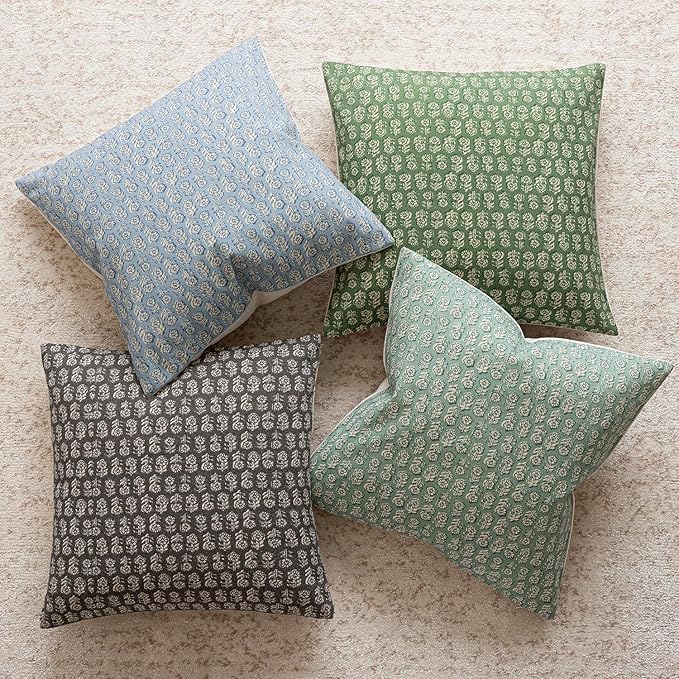 Foindtower Set of 2 Decorative Neutral Floral Print Throw Pillow Covers Vintage Accent Farmhouse Cushion Covers Boho Home Decor For Sofa Couch Chair Bedroom Living Room Outdoor,22×22 Inch,Forest Green