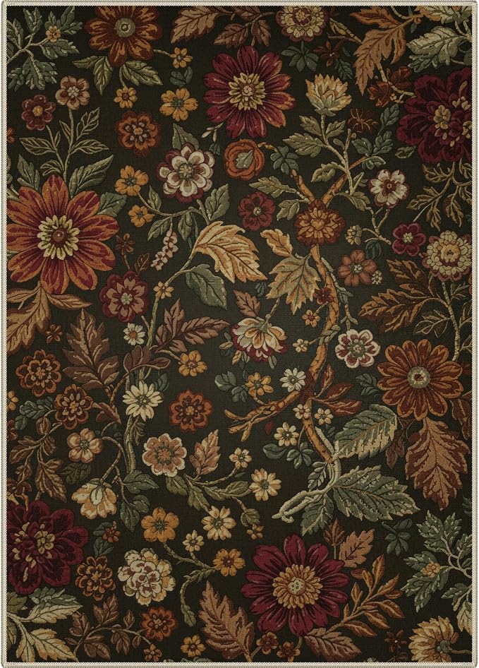 GENIMO 3X5 Washable Area Rugs for Living Room, Vintage Floral Print Non-Slip Low Pile Carpet, Stain Resistant Soft Chenille Rugs for Bedroom Dining Room Home Office, Floral Brown