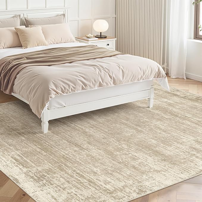 zesthome 6x9 Rugs for Living Room – Abstract Washable Rug, Ultra-Thin 6x9 Area Rugs, Stain Resistant Rugs for Bedroom, Large Home Decor Rug, Modern Area Rug (Beige/Brown, 6'x9')