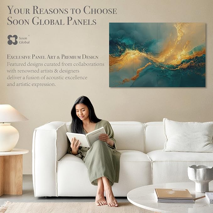 Soon Global Acoustical Wall Panels, 48 X 32 Inches Art Acoustic Panels, Decorative Acoustic Panels, Acoustic Wall Panels, Sound Absorbing Wall Art, Oceanic Gleam