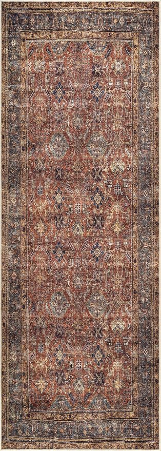 Bloom Rugs Washable Non-Slip 7 ft Runner - Terracotta/Mustard Traditional Runner for Entryway, Hallway, Bathroom, and Kitchen - Exact Size: 2.5' x 7'