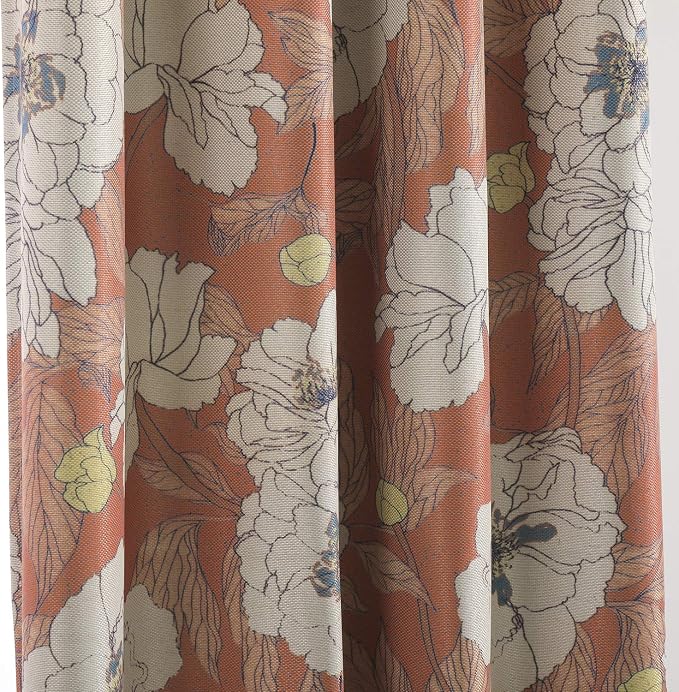 Taisier Home Stylish Faux Linen Curtains for Living Room/Bedroom | Privacy Added Light Reducing Flower Pattern Window Curtain Drapes (2 Panels) Grommet Top, 52x63 Inch, Orange