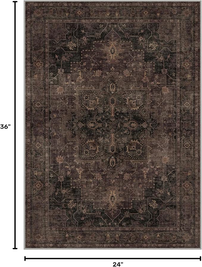 GENIMO Area Rug 2x3 Doormat, Machine Washable Rugs Low Pile, Small Retro Entryway Mat for Entrance, Hallway, Kitchen and Corridor, Charcoal Brown