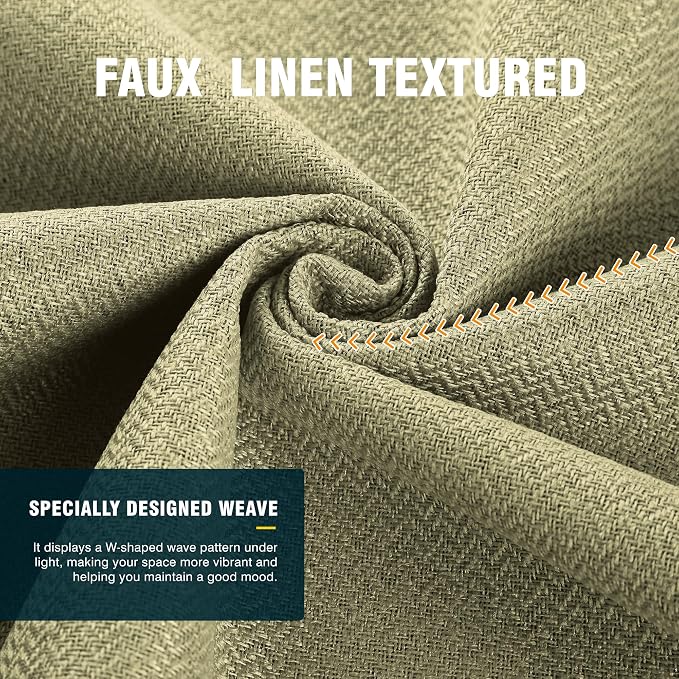 2 Panels 100% Blackout Linen-Textured Curtains, Thick Thermal Insulated Grommet Drapes with Subtle Herringbone Weave, Luxury Decor for Bedroom/Living Room, 54 x 54 Inches, Taupe
