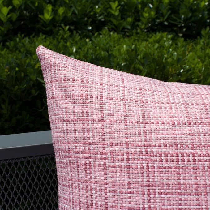 Kevin Textile Pack of 2 Decorative Outdoor Waterproof Pillow Covers Valentines Day Garden Cushion Sham Throw Pillowcase Shell for Patio Tent Couch 20x20 Inch Pink