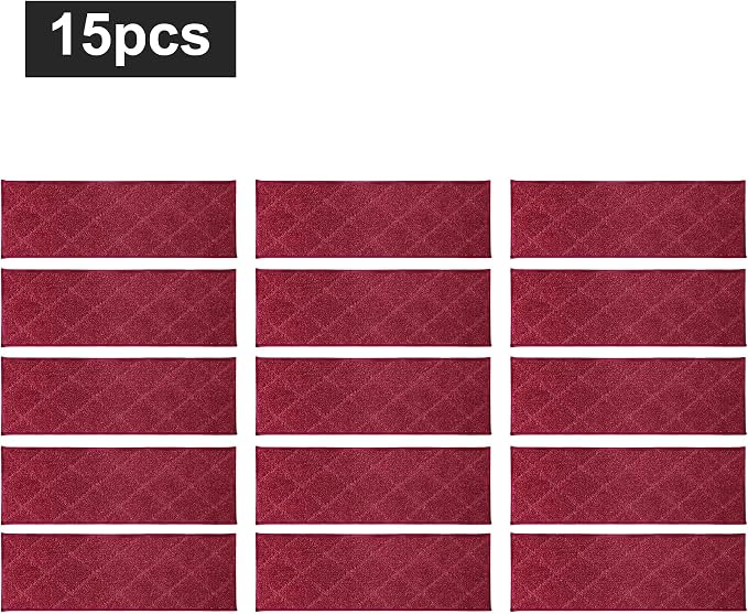 COSY HOMEER Edging Stair Treads Non-Slip Carpet Mat 28inX9in Indoor Stair Runners for Wooden Steps, Edging Stair Rugs for Kids and Dogs, 100% Polyester TPE Backing (15pc, Red)