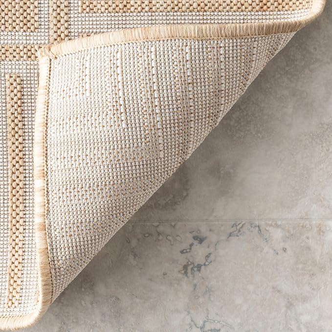 Nuloom Asha Tan/Ivory, 4' x 6', Casual, Striped Border, Soft and Cozy, High Traffic, Easy Clean, Durable Area Rug for Indoor/Outdoor Patio, Deck, Porch, Garden, Courtyard