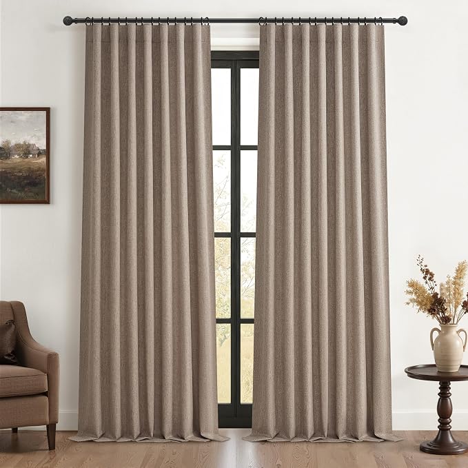 Dark Flax Extra Long Custom 102 Inch Curtains, 100% Blackout Curtains for Bedroom Weather Burg Thermal Insulated Noise Cancelling Pleated Heading Tape Hook Boho Drapes Chocolate 2 Panel Set 50"x102"