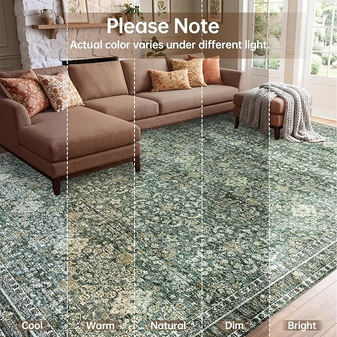 Sasttie Round Rug 4ft, Ultra-Soft Washable Circle Rug, Low Pile Foldable Thin Rugs with Non-Slip Backing, Skin-Friendly Stain Resistant Carpet for Living Room, Bedroom, Kitchen, Dorm, 4ft, Dark Green