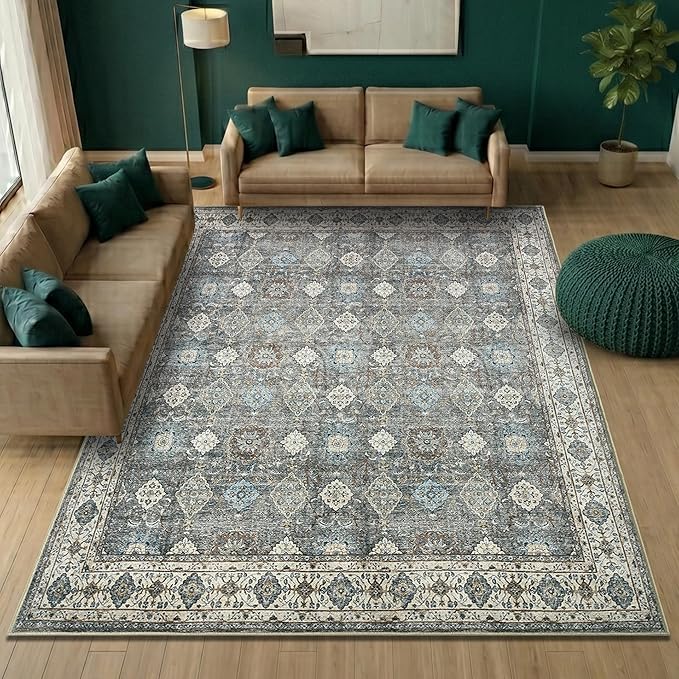 Keen Home Design 10x14 Rug - Machine Washable Area Rug with Non-Slip Backing, Ideal for Living Room, Dining Room, Bedroom - Vintage, Easy Clean, Durable, Low Pile Rug - (9'7" x 14')