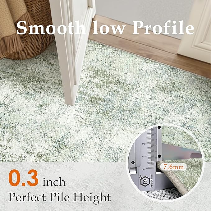 6x9 Washable Area Rug Sage Green Abstract Non Slip Soft Low Pile Rug for Living Room Bedroom Dining Room Office Neutral Modern Indoor Throw Carpet for Home Decor