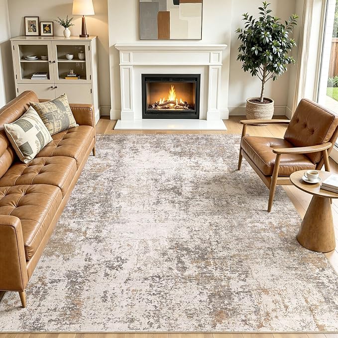 Area Rugs 5x7 Living Room: Washable Large Abstract Modern Neutral Soft Rug Stain Resistant Non-Slip Backing Carpet for Bedroom Dining Room Indoor Nursery Dorm Home Office Decor - Brown Grey