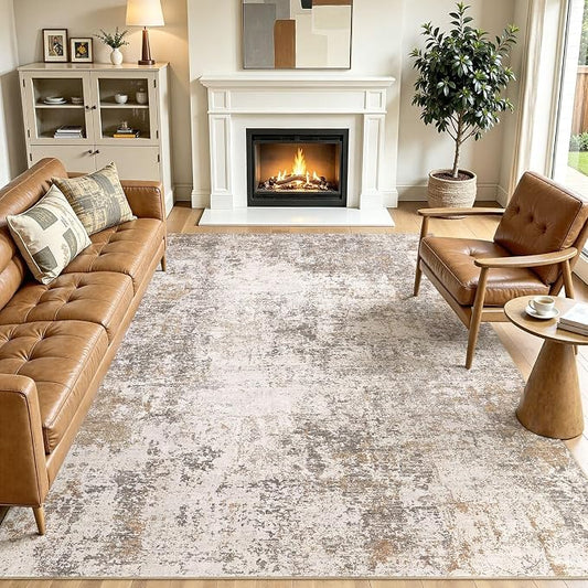 Area Rugs 5x7 Living Room: Washable Large Abstract Modern Neutral Soft Rug Stain Resistant Non-Slip Backing Carpet for Bedroom Dining Room Indoor Nursery Dorm Home Office Decor - Brown Grey