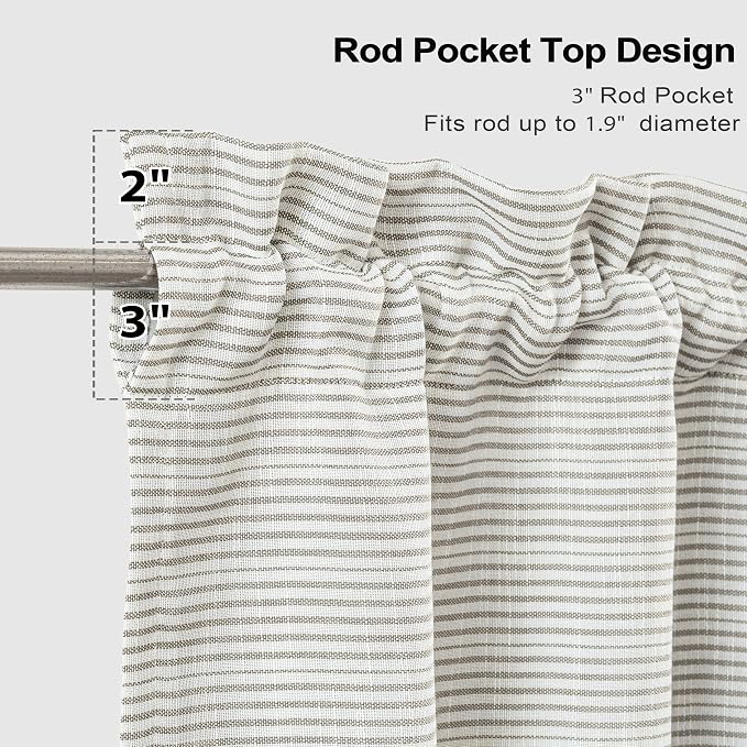 DriftAway Blackout Linen Ticking Striped Curtain Valance 18 Inches Beige | Double Layer Farmhouse Country Rustic Stripe Yarn Dyed Woven Thermal Insulated Rod Pocket Valance for Living Room