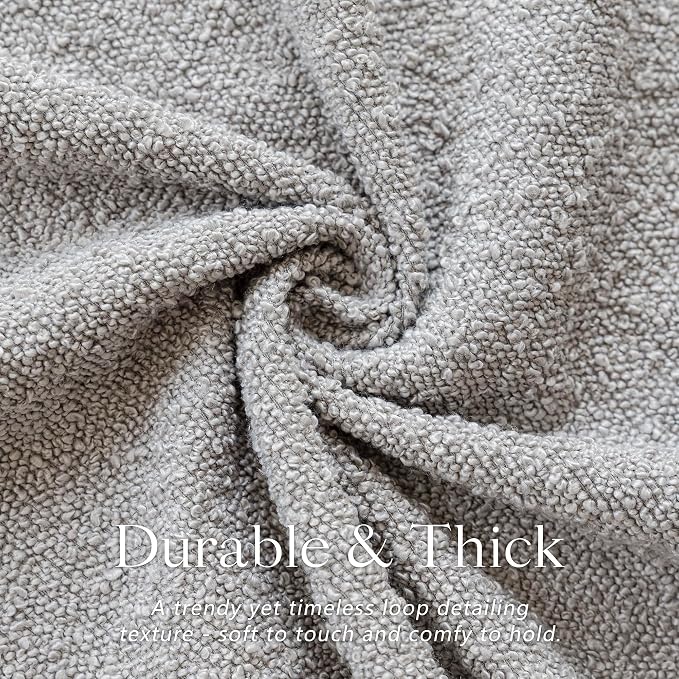 Foindtower Pack of 2 Textured Boucle Throw Pillow Covers Accent Solid Decorative Lumbar Pillow Cases Cozy Woven Couch Cushion Case for Sofa Bedroom Living Room Home Decor, 12 x 20 Inch,Neutral Grey