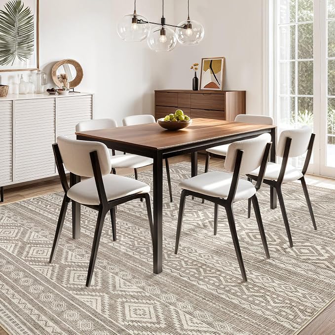 cotiled 10x13 Area Rugs Living Room Rug: Washable Boho Rugs with Non Slip Backing Large Soft Indoor Stain Resistant Carpet for Bedroom Farmhouse Dining Room Lightweight Home Decor Coffee Brown