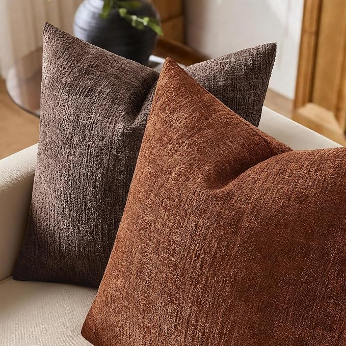 MIULEE Decorative Throw Pillow Covers 20x20 Pack of 2 Rust Couch Pillow Covers Fall Soft Cozy Textured Chenille Pillowcases for Home Decor Sofa Living Room Cushion Bedroom