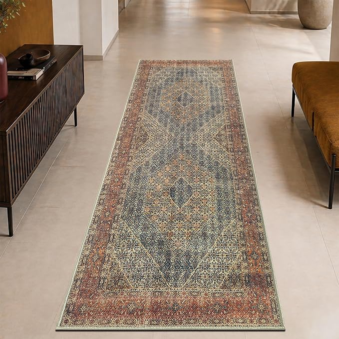 Keen Home Design 30"x144" Rug - Machine Washable Runner Rug with Non-Slip Backing, Ideal for Hallway, Entryway, Kitchen, Laundry Room - Vintage, Easy Clean, Durable, Low Pile - (2'6" x 12')